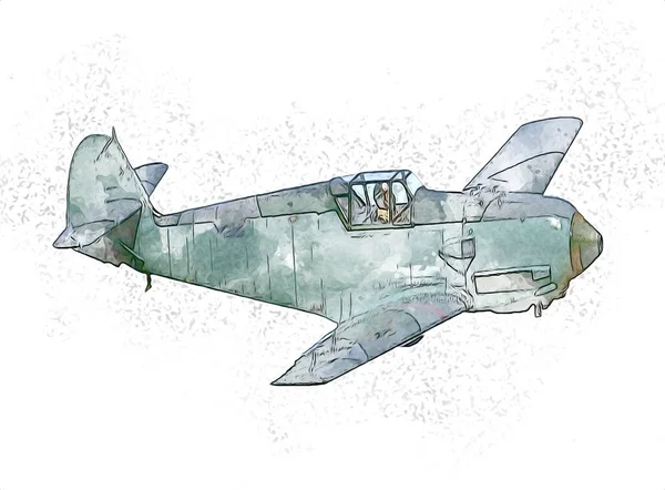 Alte Kampfflugzeug Isoliert Auf Weißem Hintergrund Kunst Vintage Retro Illustration — Stockfoto