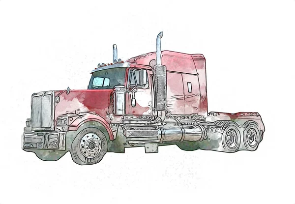 American Truck Ilustración Color Arte Aislado Vintage Retro — Foto de Stock