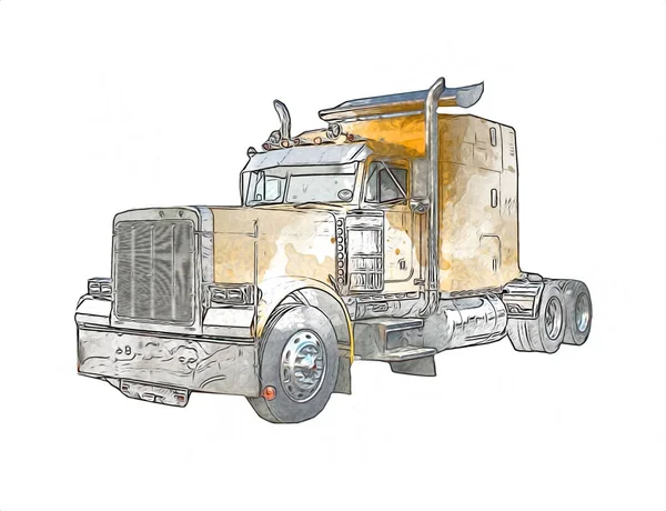 American Truck Illustration Color Isolated Art Vintage Retro — Stock Photo, Image