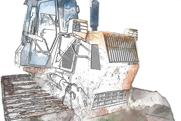 Bulldozer Ilustración Color Arte Grunge Dibujo Vintage — Foto de Stock