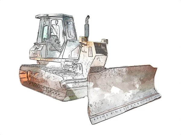 Bulldozer Ilustración Color Arte Grunge Dibujo Vintage — Foto de Stock