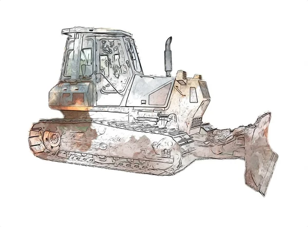 Bulldozer Illustration Couleur Art Grunge Dessin Vintage — Photo