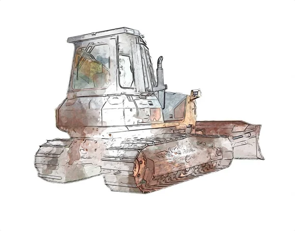 Bulldozer Ilustración Color Arte Grunge Dibujo Vintage — Foto de Stock