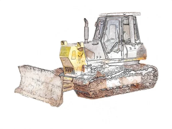 Bulldozer Illustration Farbe Kunst Grunge Zeichnung Vintage — Stockfoto