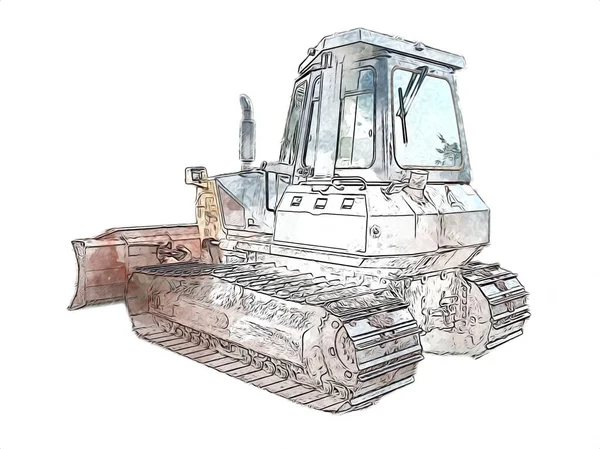 Bulldozer Illustratie Kleur Kunst Grunge Tekening Vintage — Stockfoto