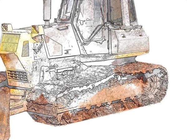 Bulldozer illustration color art grunge drawing vintage