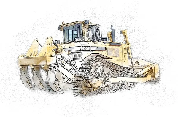 Bulldozer Ilustración Color Arte Grunge Dibujo Vintage — Foto de Stock