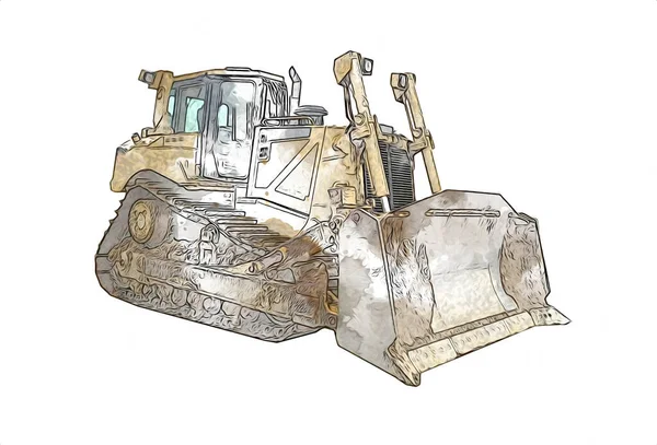 Bulldozer Ilustração Cor Arte Grunge Desenho Vintage — Fotografia de Stock