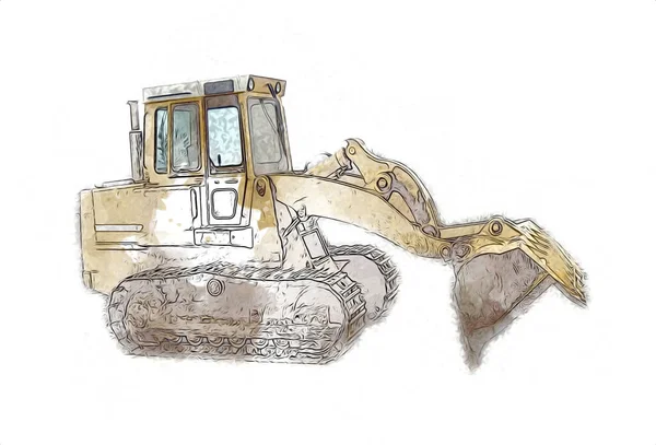 Bulldozer Ilustración Color Arte Grunge Dibujo Vintage —  Fotos de Stock