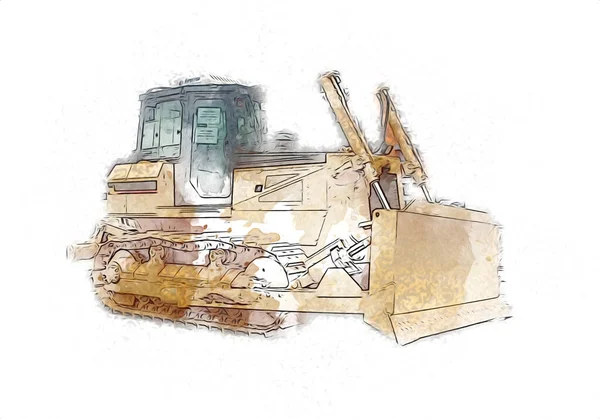 Bulldozer Ilustração Cor Arte Grunge Desenho Vintage — Fotografia de Stock