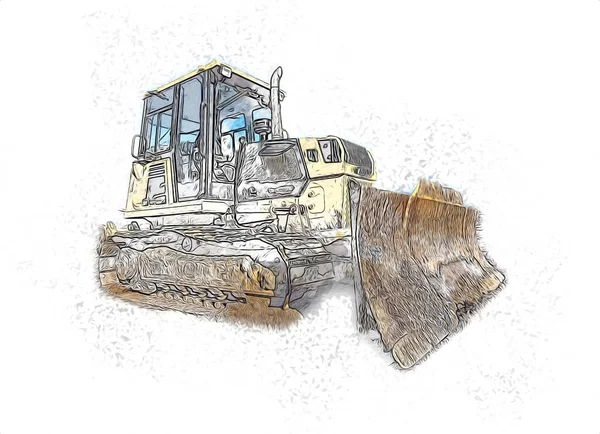 Bulldozer Ilustração Cor Arte Grunge Desenho Vintage — Fotografia de Stock