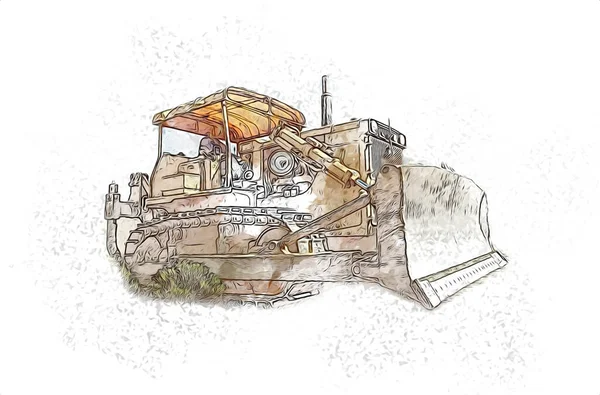 Bulldozer Illustratie Kleur Kunst Grunge Tekening Vintage — Stockfoto