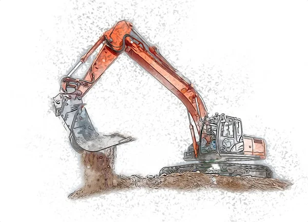 Excavator Illustration Color Isolated Art Work — Stock Photo, Image