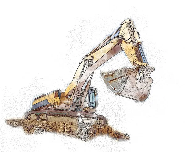Escavadeira Ilustração Cor Isolado Arte Trabalho — Fotografia de Stock