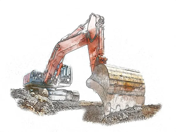 Excavator Ilustrație Culoare Artă Izolată Lucrare — Fotografie, imagine de stoc