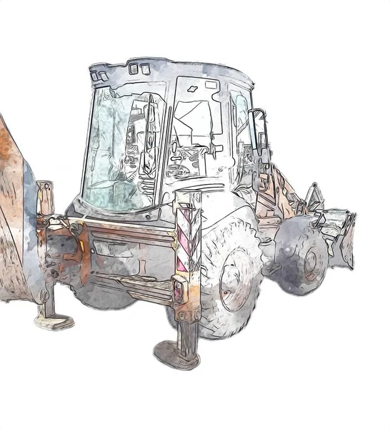 Bagger Traktor Illustration Farbe Isoliert Kunstwerk Antik Alt — Stockfoto