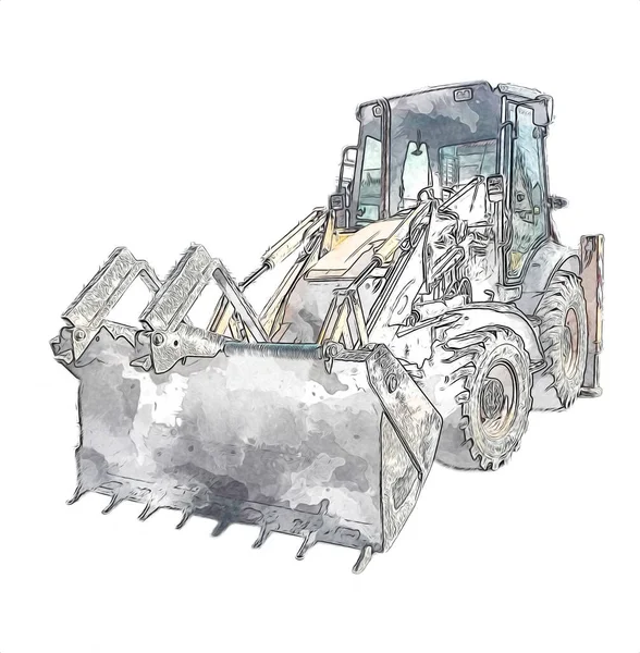 Grävmaskin Traktor Illustration Färg Isolerad Konst Arbete Antika Gamla — Stockfoto