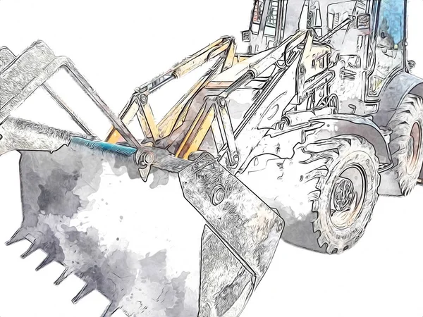 Bagger Traktor Illustration Farbe Isoliert Kunstwerk Antik Alt — Stockfoto