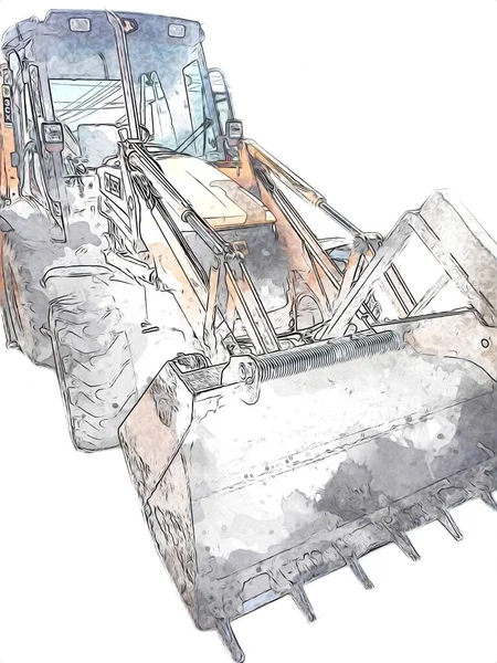 Excavadora Tractor Ilustración Color Aislado Obra Arte Antiguo —  Fotos de Stock