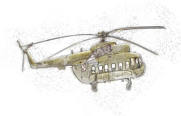 Militärhubschrauber Zeichnung Illustration Kunst Jahrgang — Stockfoto