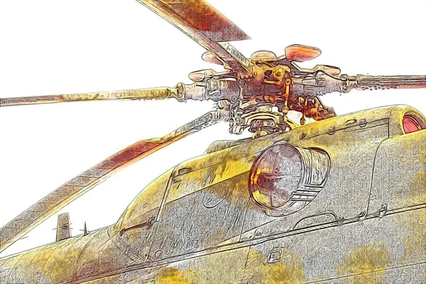 Elicottero Militare Disegno Illustrazione Arte Vintage — Foto Stock