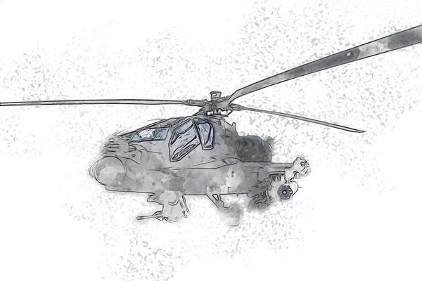 Helicóptero Militar Desenho Ilustração Arte Vintage — Fotografia de Stock