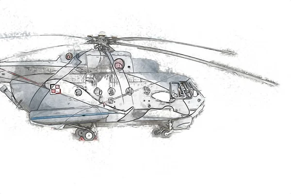 Helicóptero Militar Desenho Ilustração Arte Vintage — Fotografia de Stock