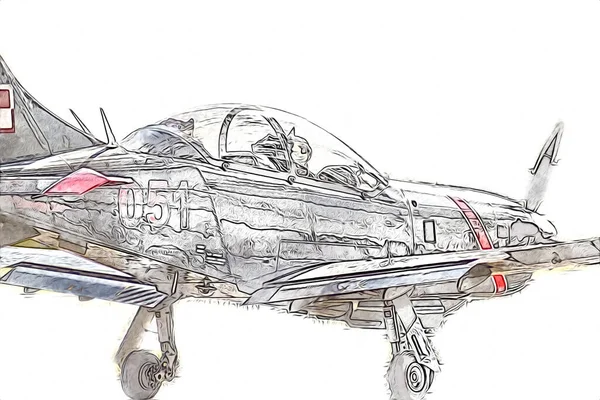 American Jet Fighter Aircraft Drawing Illustration Art Vintage — Stock Photo, Image