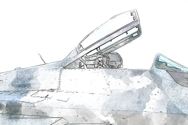 Americano Jet Fighter Aereo Disegno Illustrazione Arte Vintage — Foto Stock