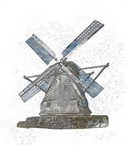 Moulin Vent Ancien Rétro Dessin Vintage Illustration Art — Photo