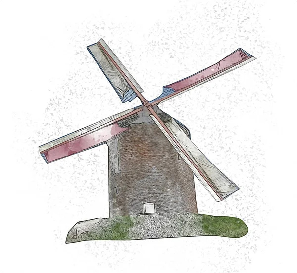 Moulin Vent Ancien Rétro Dessin Vintage Illustration Art — Photo