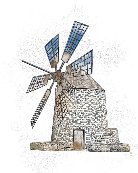 Windmill Old Retro Vintage Drawing Illustration Art — Stock Photo, Image