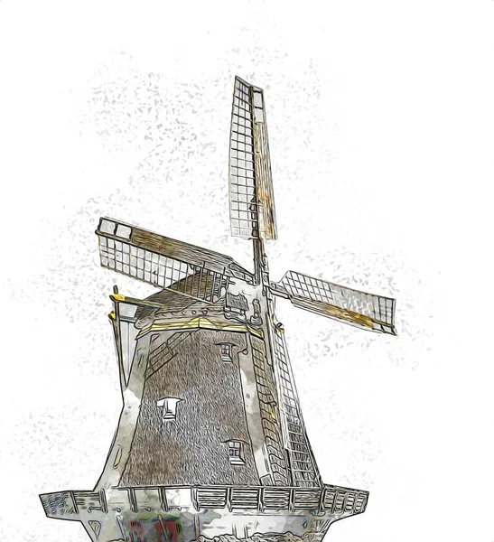 Moulin Vent Ancien Rétro Dessin Vintage Illustration Art — Photo