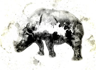 Afrika savanası gergedanları çizgi film tarzında. Eğitim zoolojisi illüstrasyonu