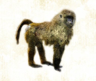 Ağaçların renkli çizimlerinde gerçekçi bir maymun.