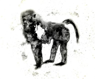 Ağaçların renkli çizimlerinde gerçekçi bir maymun.