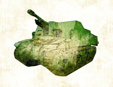 Vintage tank izole çizim sanat illüstrasyonu