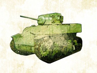 Vintage tank izole çizim sanat illüstrasyonu