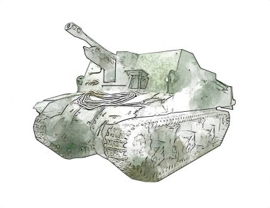 Vintage tank izole çizim sanat illüstrasyonu