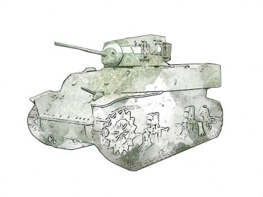 Vintage tank izole çizim sanat illüstrasyonu
