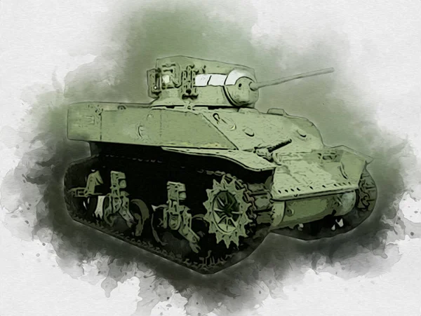 Vintage Tank Isolated Drawing Sketch Art Illustration — Stock Photo, Image