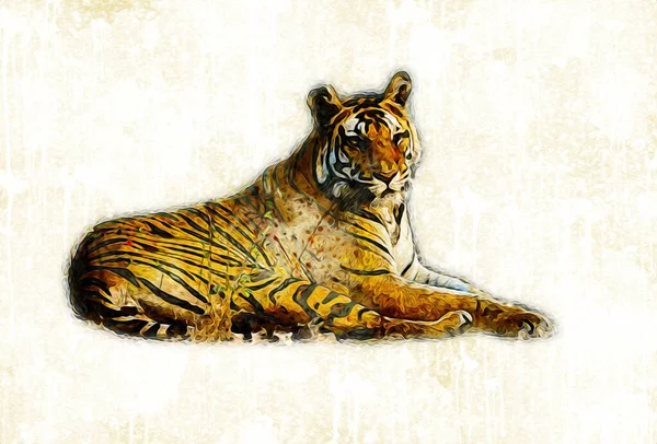 Tiger Art Illustration Farbe Vintage Grunge Retro — Stockfoto