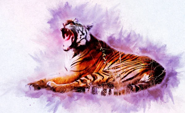 Tiger Arte Ilustración Color Vintage Grunge Retro —  Fotos de Stock
