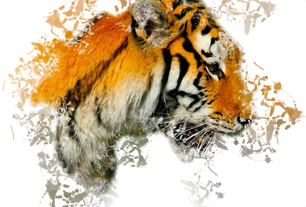 Tiger Art Illustration Farbe Vintage Grunge Retro — Stockfoto