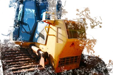 Buldozer illüstrasyon renk sanat grunge vintage çizim