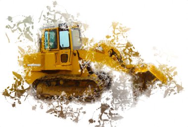 Buldozer illüstrasyon renk sanat grunge vintage çizim