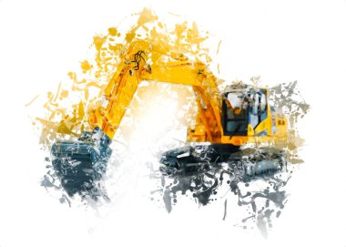 Ekskavatör illüstrasyon izole renk sanat eseri