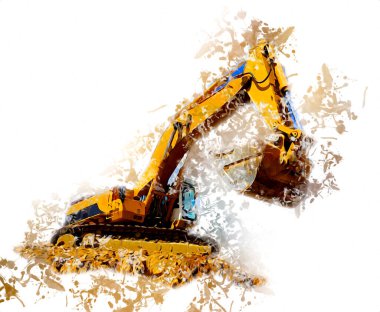 Ekskavatör illüstrasyon izole renk sanat eseri