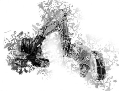 Ekskavatör illüstrasyon izole renk sanat eseri