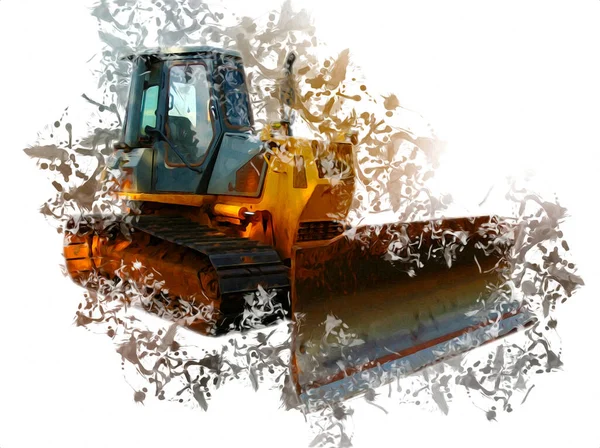 Bulldozer Illustration Farbe Kunst Grunge Zeichnung Vintage — Stockfoto